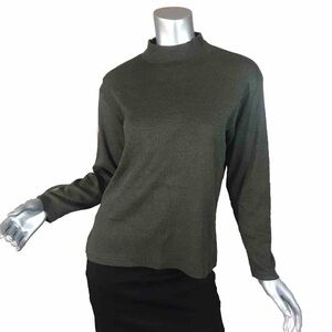 Vintage Bobbie Brooks Medium Mock Neck Ribbed Shirt Olive Green Top